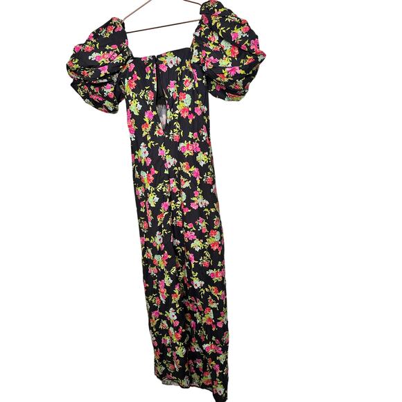 CAROLINE CONSTAS Reyna Black Floral Puff Sleeve Empire Waist Maxi Dress Size M - Picture 10 of 16